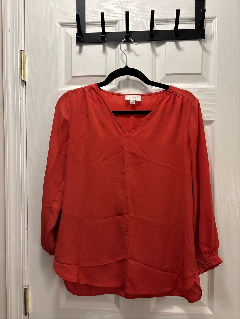 LOFT Coral V-Neck Long Sleeve Blouse, Flowing Silhouette